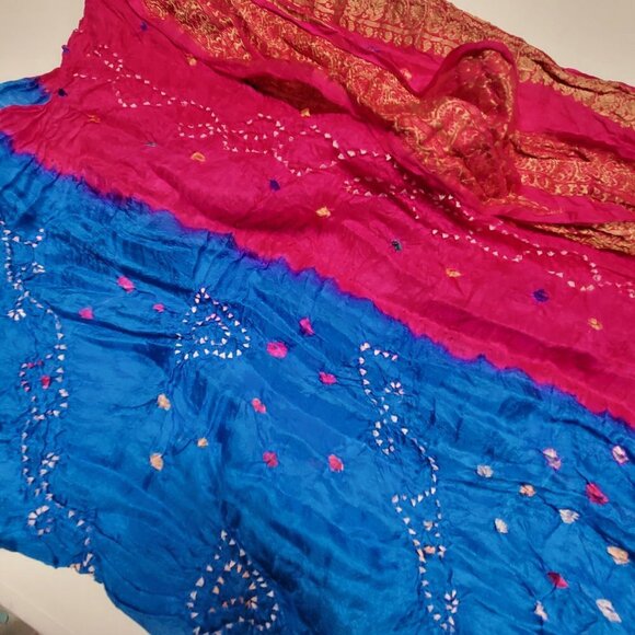 Silk Pink and Blue Scarf Silk Dupatta - Picture 5 of 8